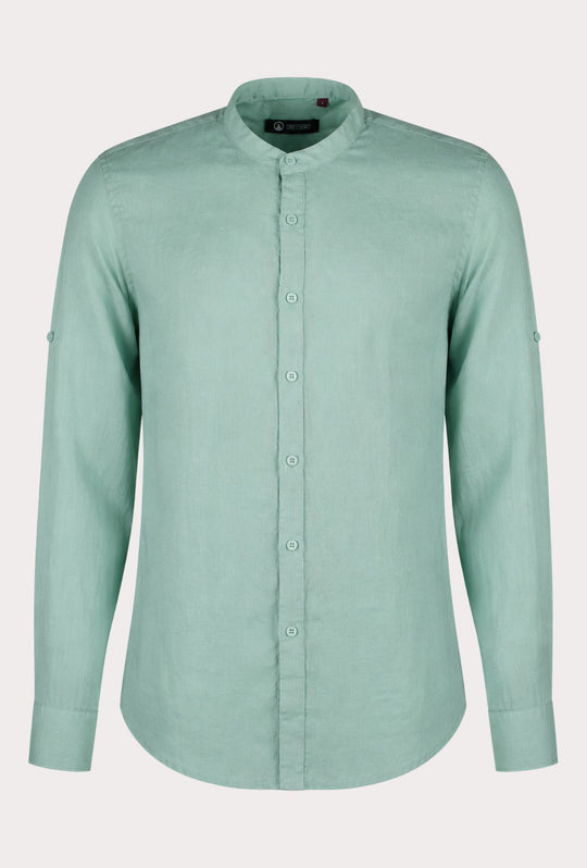 Camicia Uomo Manica Lunga 100% Lino Collo Coreano Semi Slim Fi Camicie Dresserd Uomo - VERDE