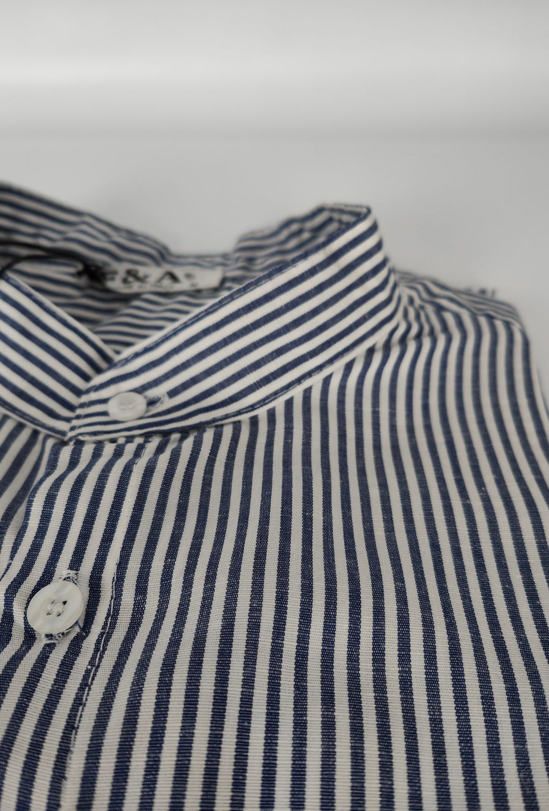 Camicia Uomo Manica Lunga Lino e Cotone Collo Coreano a righe Made in Italy -BLU NAVY