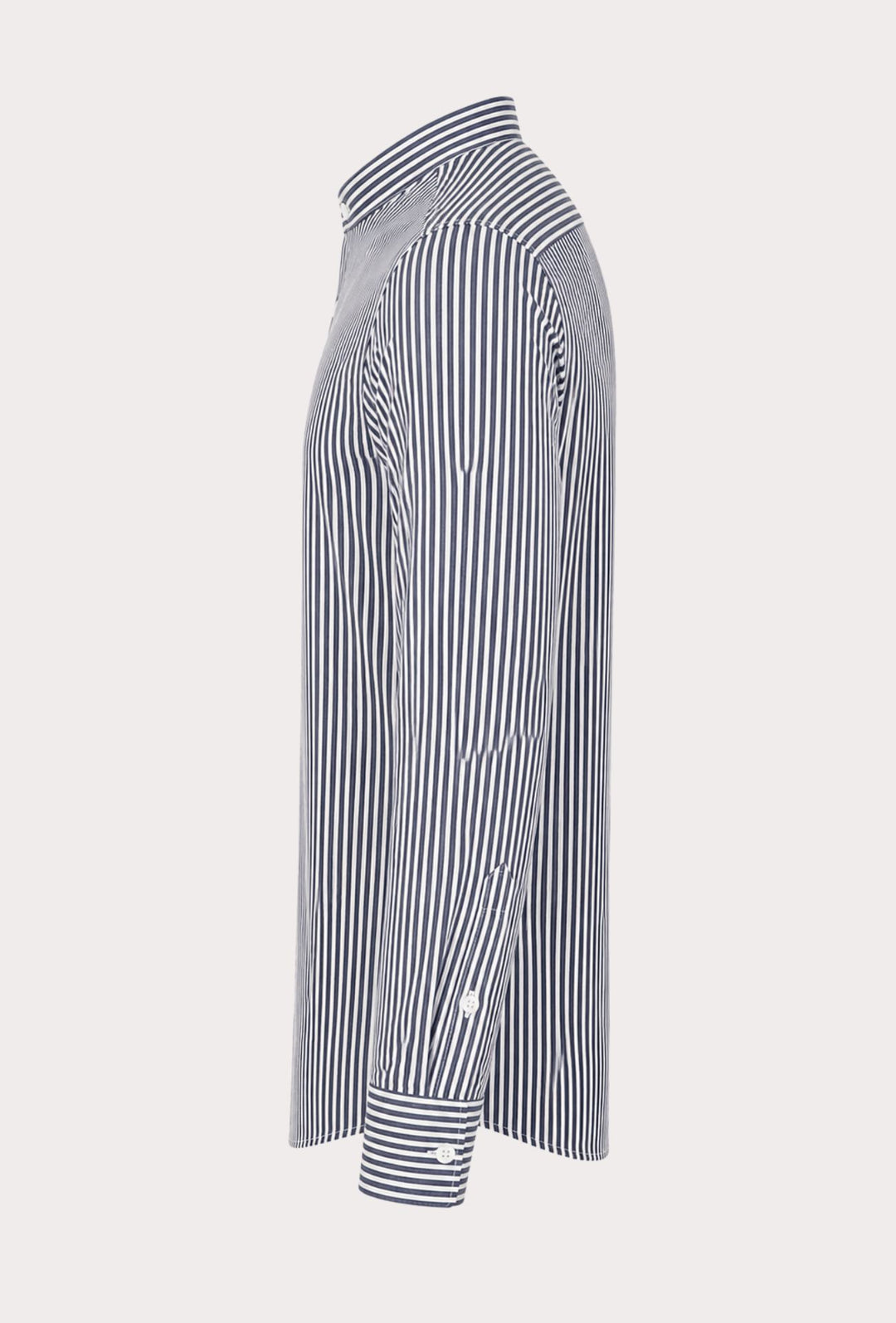 Camicia Uomo Manica Lunga Lino e Cotone Collo Coreano a righe Made in Italy -BLU NAVY