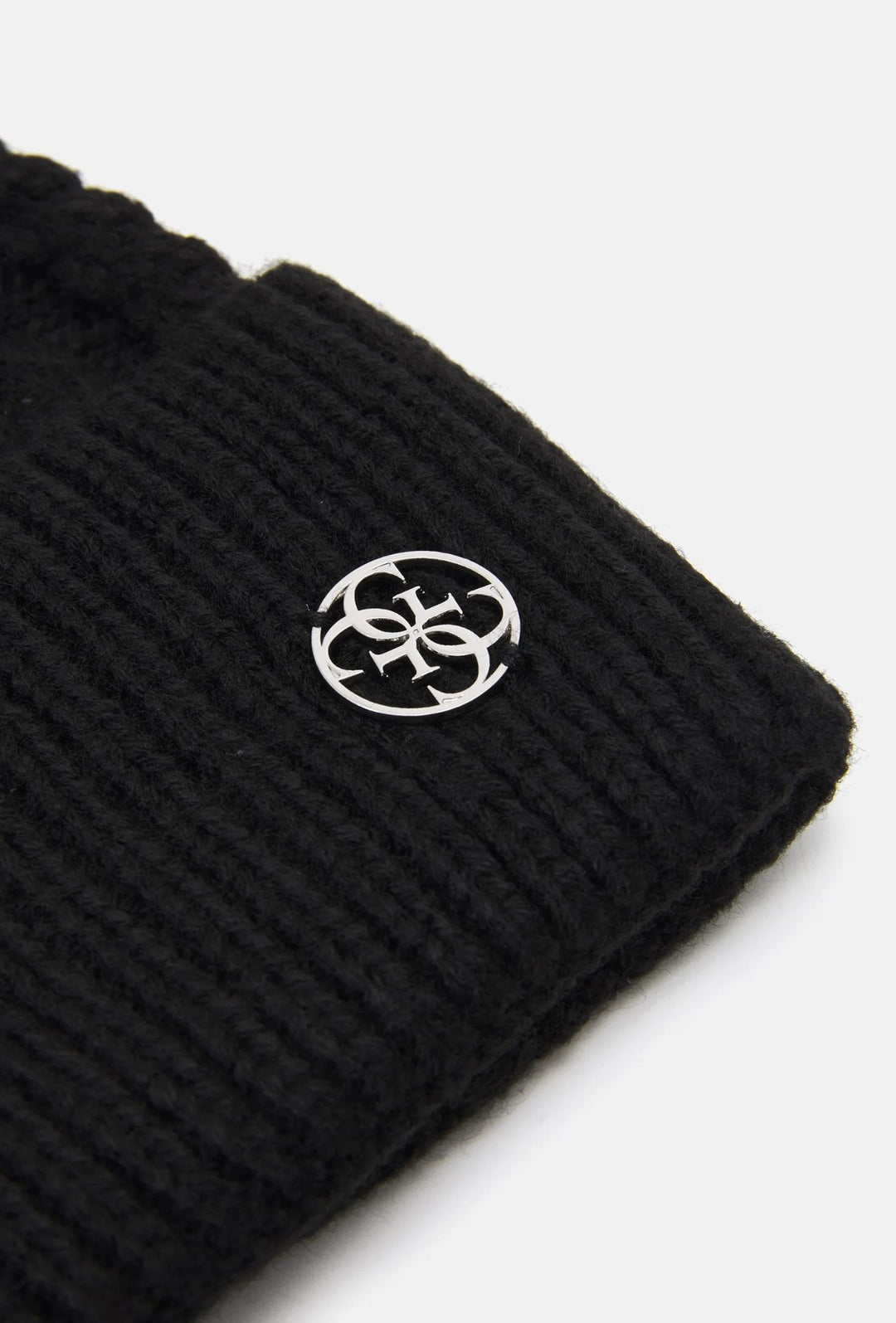 Berretto Donna GUESS con Pompon e Lavorazione a Trecce- NERO