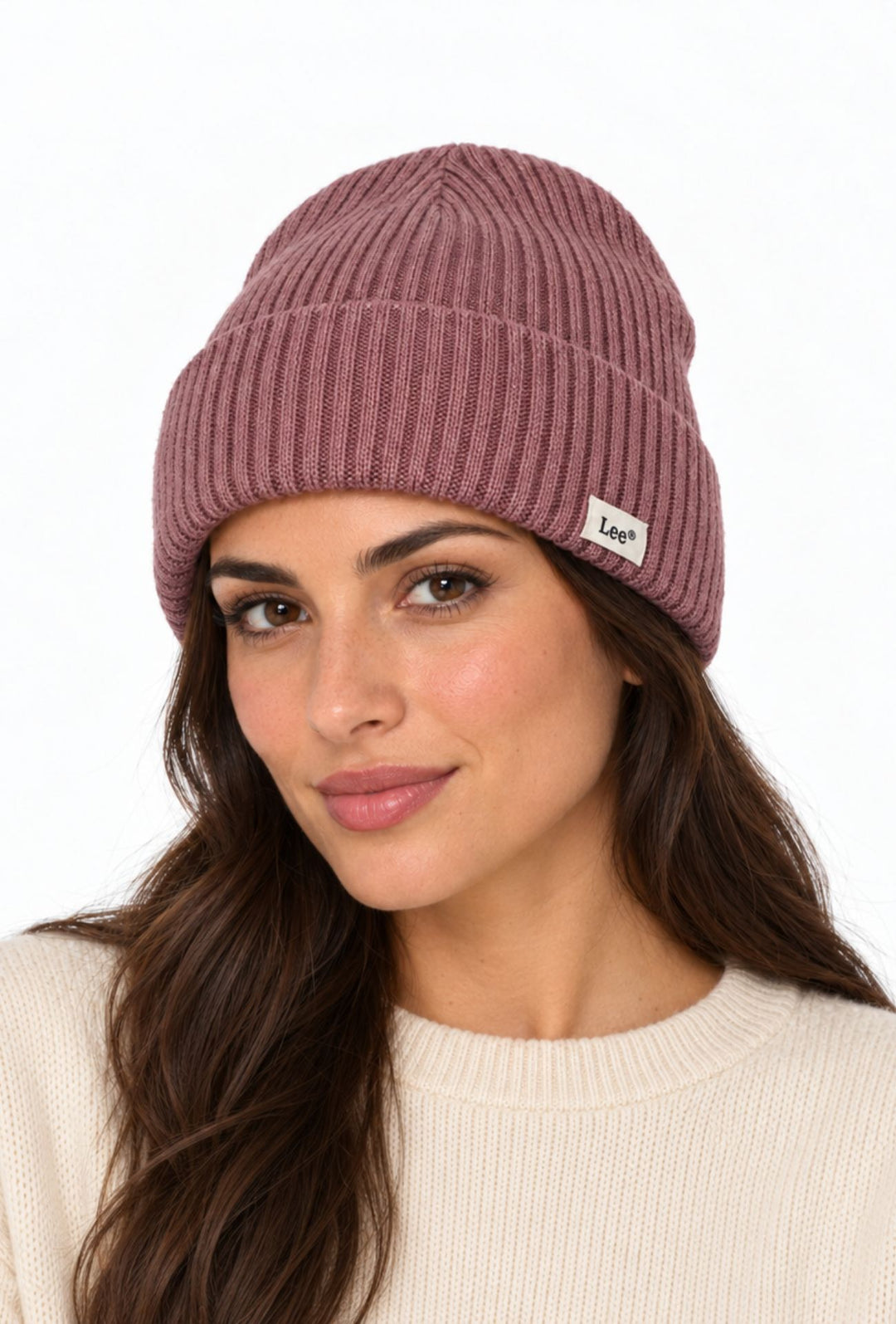 Berretto Donna Lee in Maglia a Costine con Risvolto- ROSA ANTICO