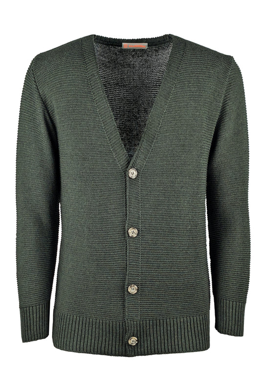 Cardigan uomo in filo maglia aperta con bottoni - VERDE BOSCO