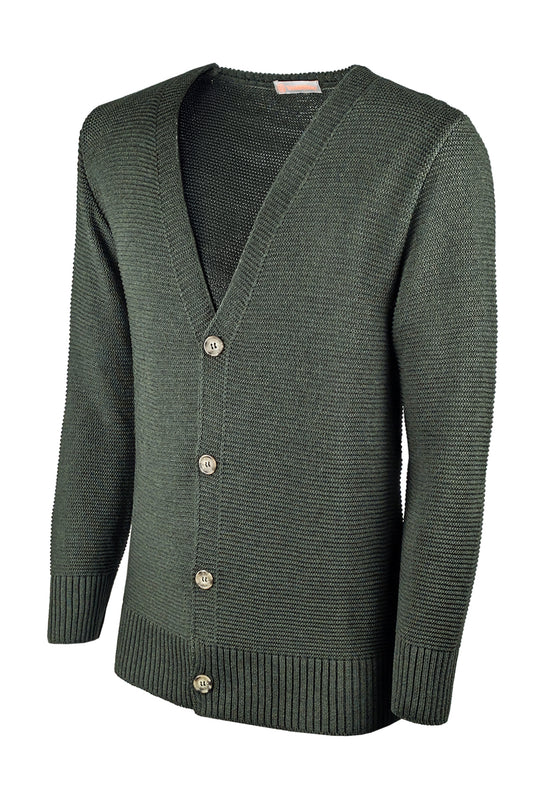 Cardigan uomo in filo maglia aperta con bottoni - VERDE BOSCO