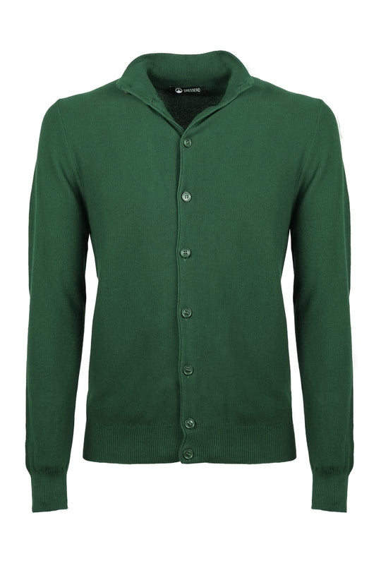 Cardigan uomo Maglione cotone trama lavorata con bottoni - VERDE