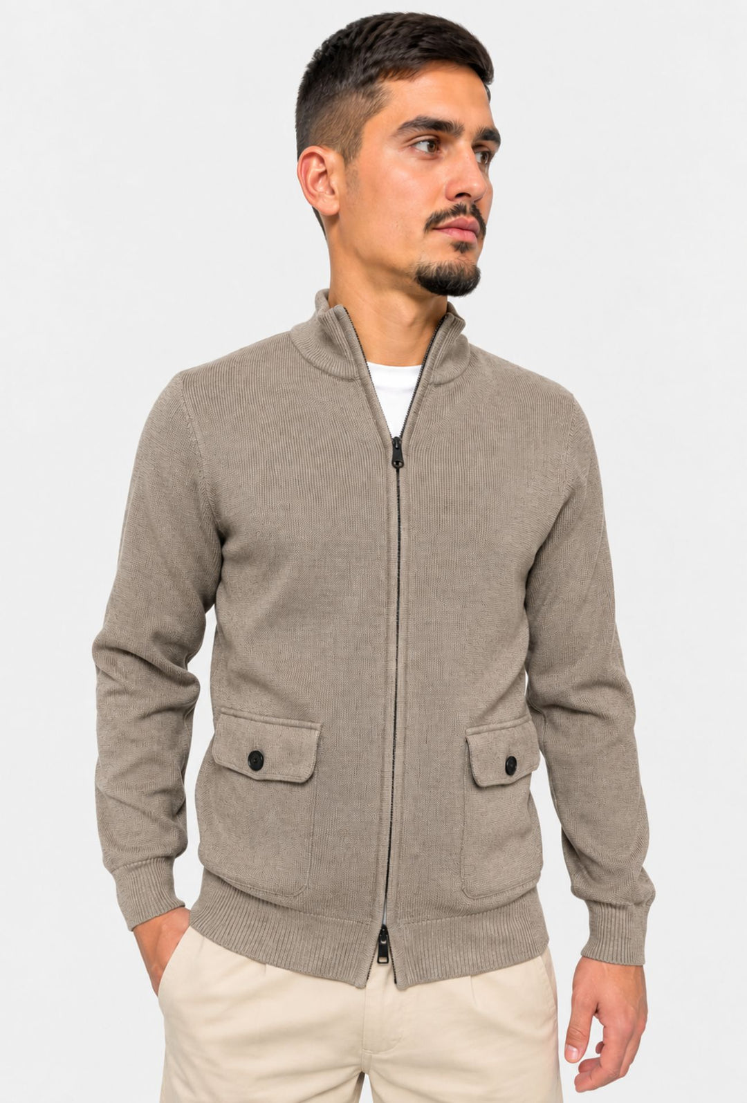 Maglia uomo giacca full zip con tasche dresserd - CAMELLO MELANGE