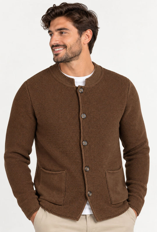 Cardigan Uomo Maglie in cotone con bottoni Giacca in maglia Semi Slim Fit  Dresserd - TABACCO