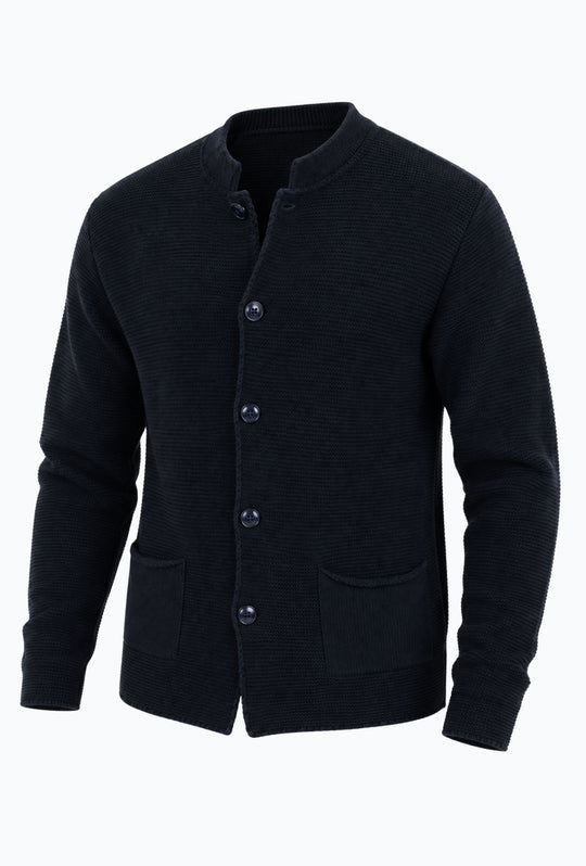 Cardigan Uomo invernale collo coreano in Maglia Made in Italy - BLU