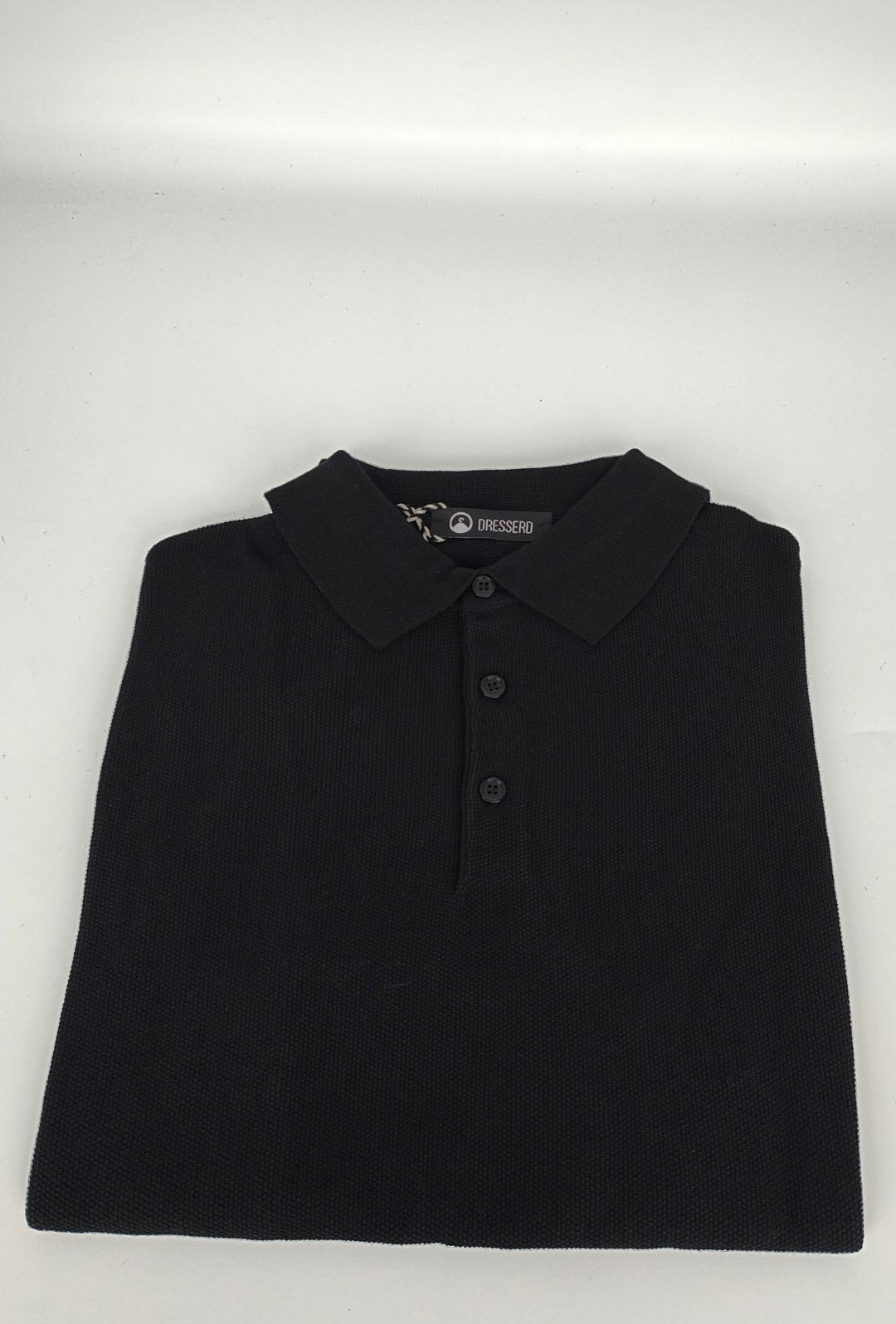 Polo uomo in maglia 100% Cotone in maglia trama lavorata - NERO