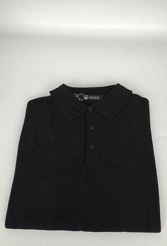 Polo uomo in maglia 100% Cotone in maglia trama lavorata - NERO