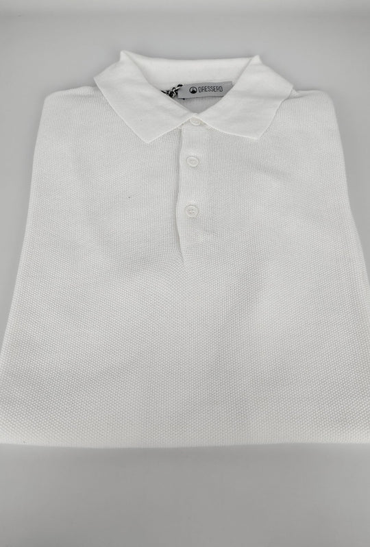 Polo uomo in maglia 100% Cotone in maglia trama lavorata - BIANCO