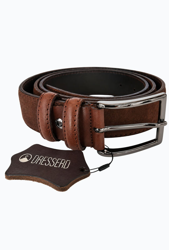 Cintura Uomo DRESSERD in Camoscio Vera Pelle Made in Italy- MARRONE