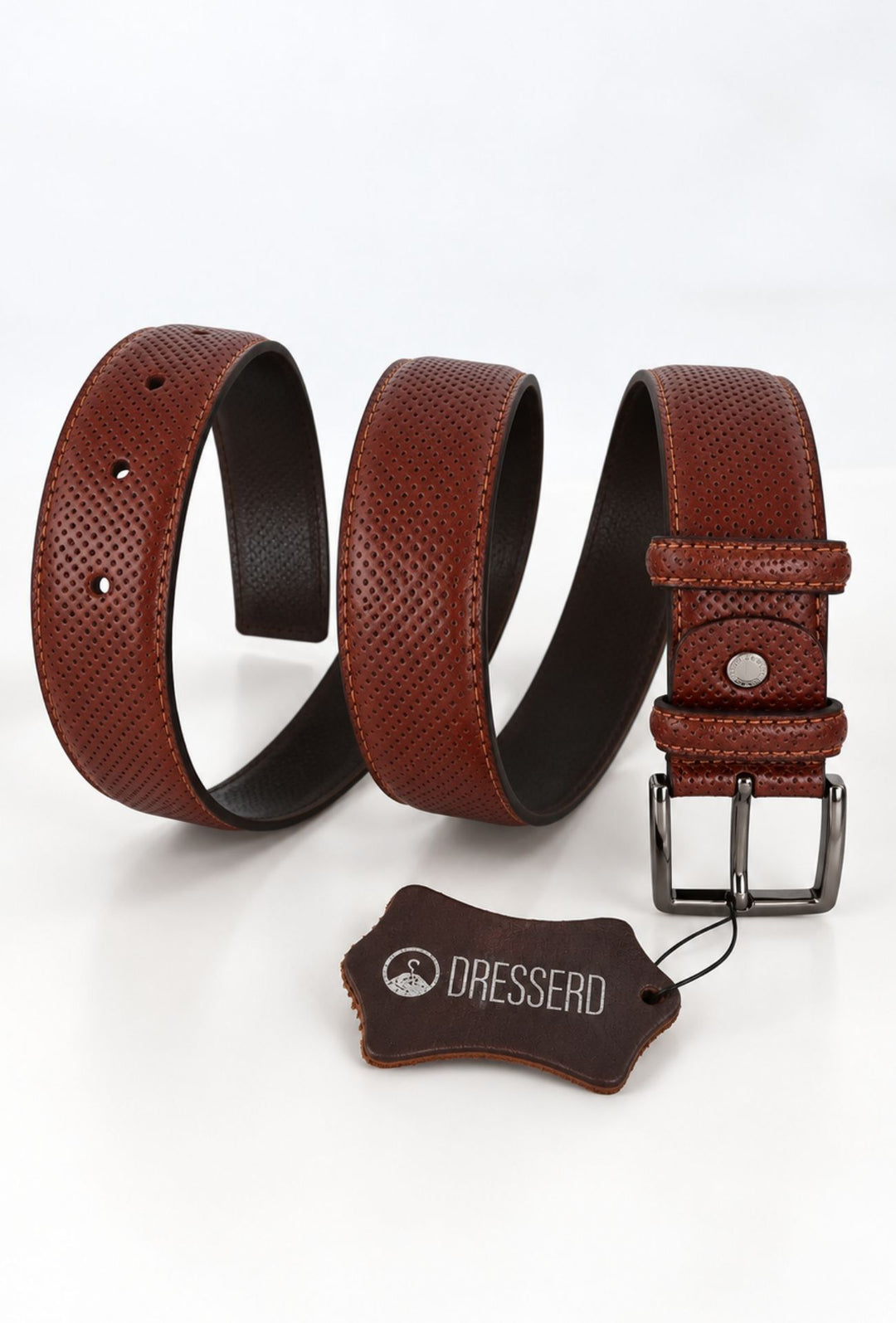 Cintura Uomo in Vera Pelle Traforata Made in Italy DRESSERD- CUOIO