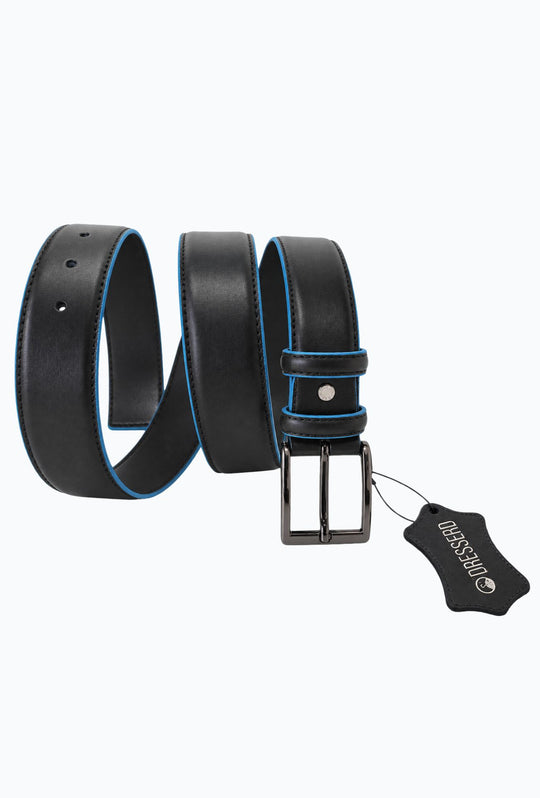 Cintura Uomo DRESSERD in Vera Pelle con Profilo Azzurro  Made in Italy- NERO