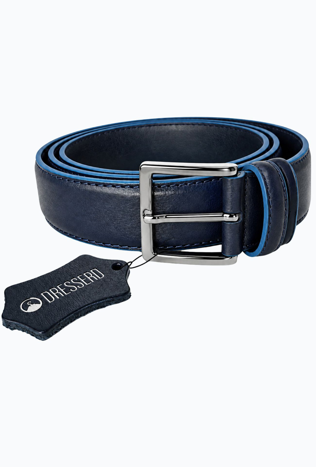 Cintura Uomo DRESSERD in Vera Pelle con Profilo Azzurro  Made in Italy- BLU
