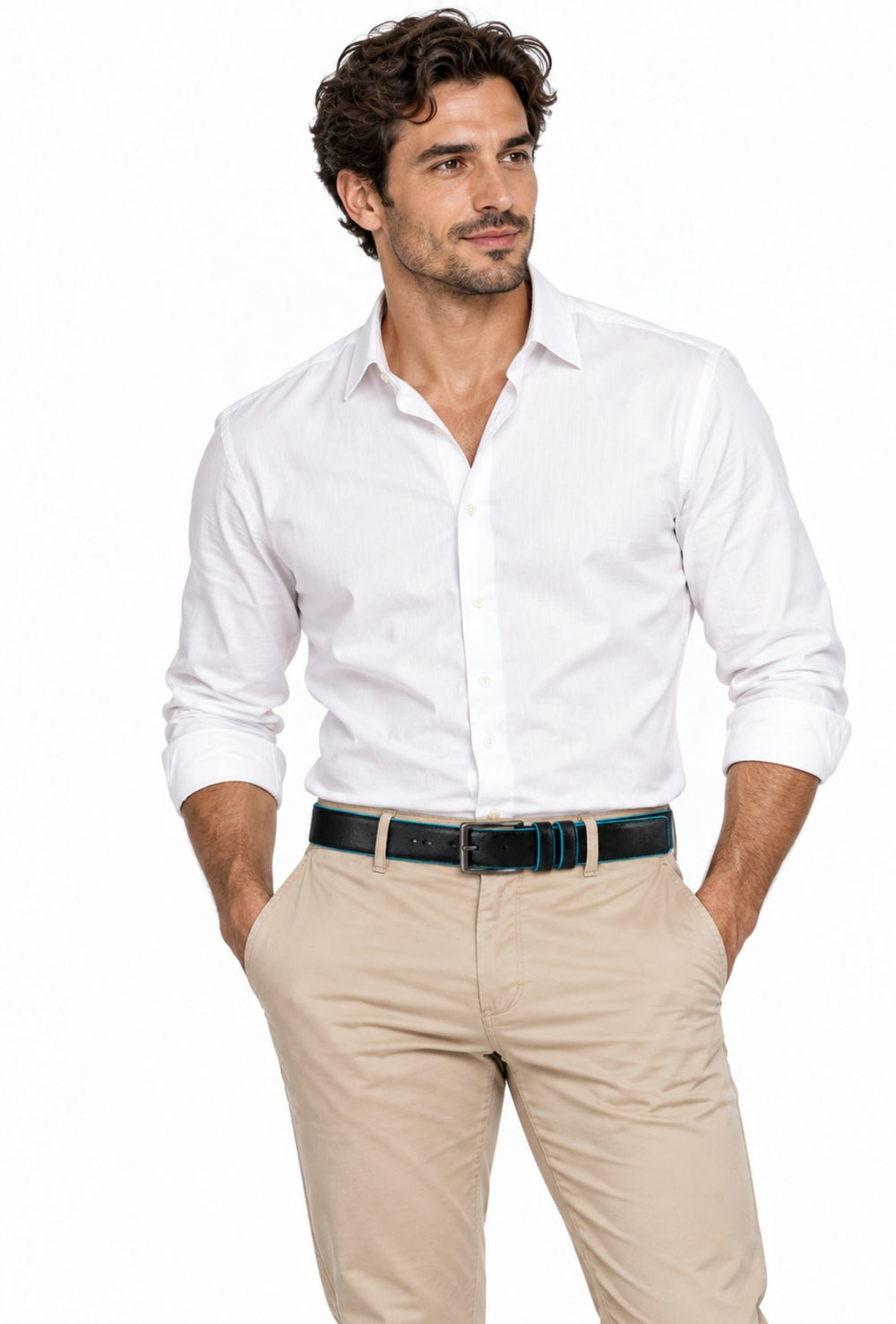 Cintura Uomo DRESSERD in Vera Pelle con Profilo Azzurro  Made in Italy- BLU
