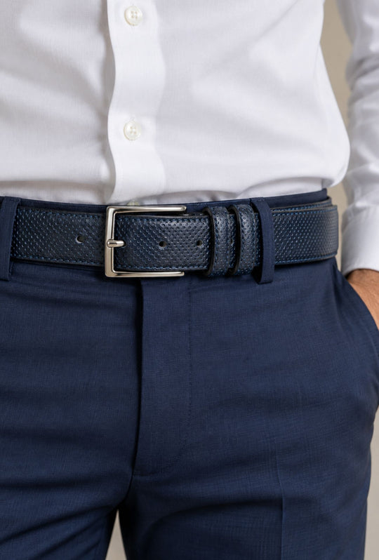 Cintura Uomo in Vera Pelle Traforata Made in Italy DRESSERD-BLU