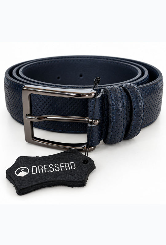 Cintura Uomo in Vera Pelle Traforata Made in Italy DRESSERD-BLU