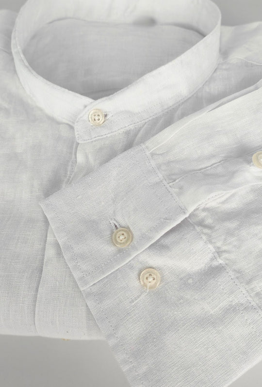 Camicia uomo 100% Lino fiammato collo coreano Dresserd - BIANCO