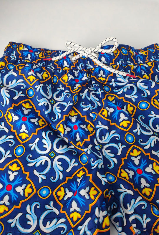 Costume uomo con fantasia maiolica costumi mare - BLU