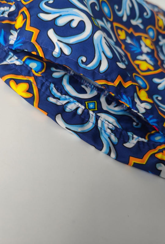 Costume uomo con fantasia maiolica costumi mare - BLU