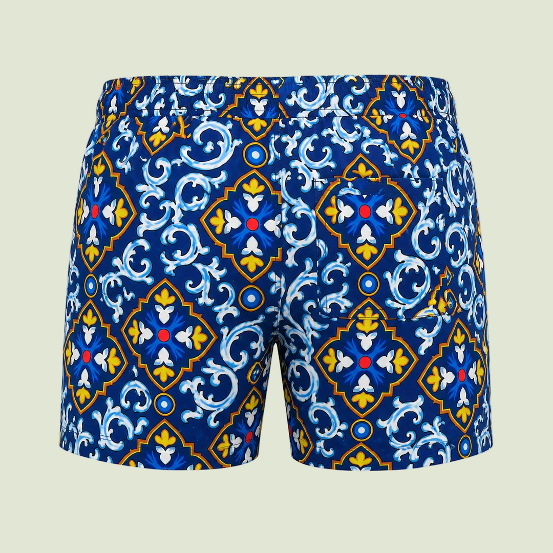 Costume uomo con fantasia maiolica costumi mare - BLU
