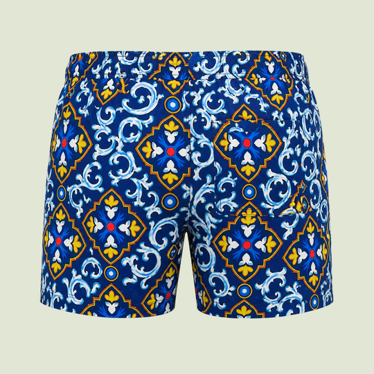Costume uomo con fantasia maiolica costumi mare - BLU