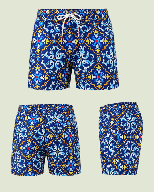 Costume uomo con fantasia maiolica costumi mare - BLU