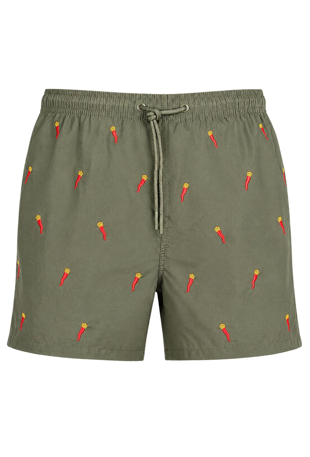 Costume da Bagno Uomo Dresserd  Ricamo Corno Portafortuna Napoletano -VERDE MILITARE