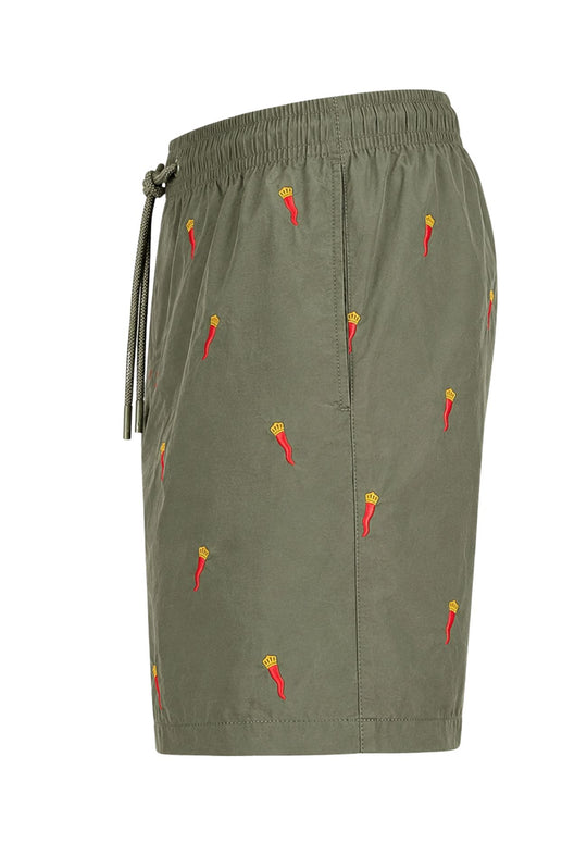 Costume da Bagno Uomo Dresserd  Ricamo Corno Portafortuna Napoletano -VERDE MILITARE
