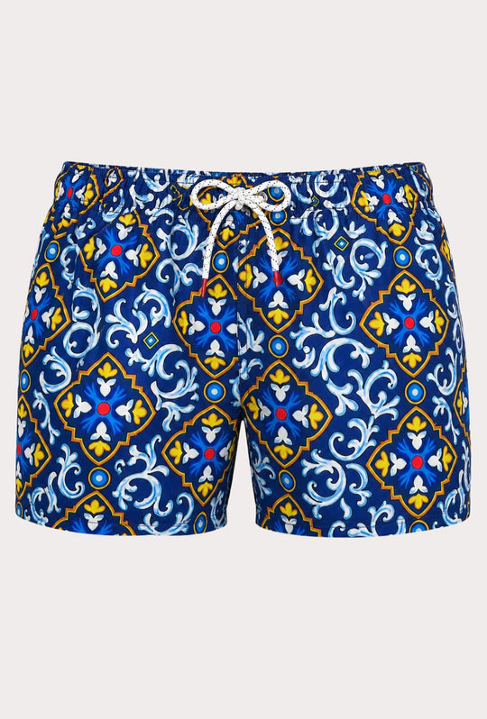 Costume uomo con fantasia maiolica costumi mare - BLU