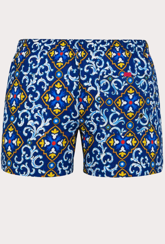 Costume uomo con fantasia maiolica costumi mare - BLU
