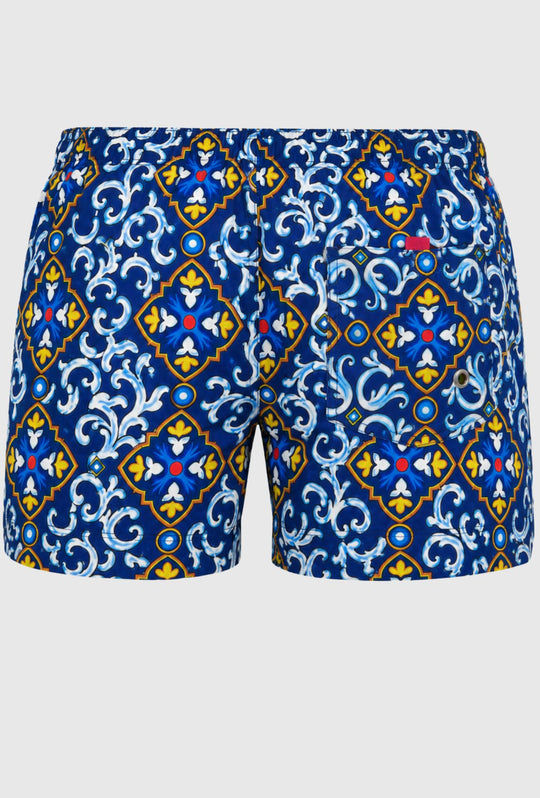 Costume uomo con fantasia maiolica costumi mare - BLU