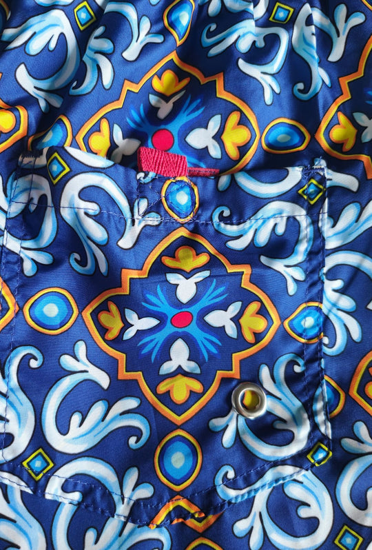 Costume uomo con fantasia maiolica costumi mare - BLU