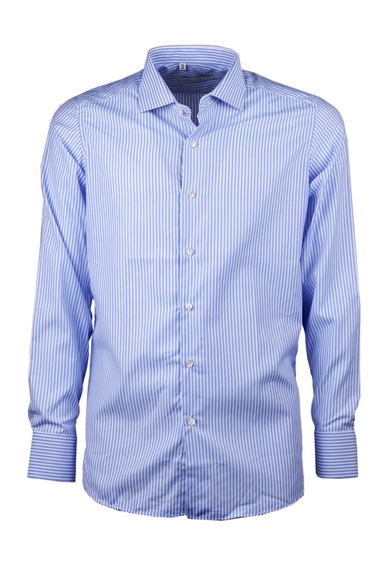 Camicia Uomo manica lunga rigata azzurra Collo francese Dresserd