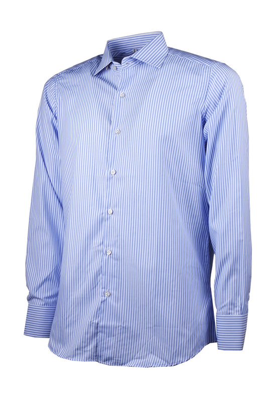 Camicia Uomo manica lunga rigata azzurra Collo francese Dresserd