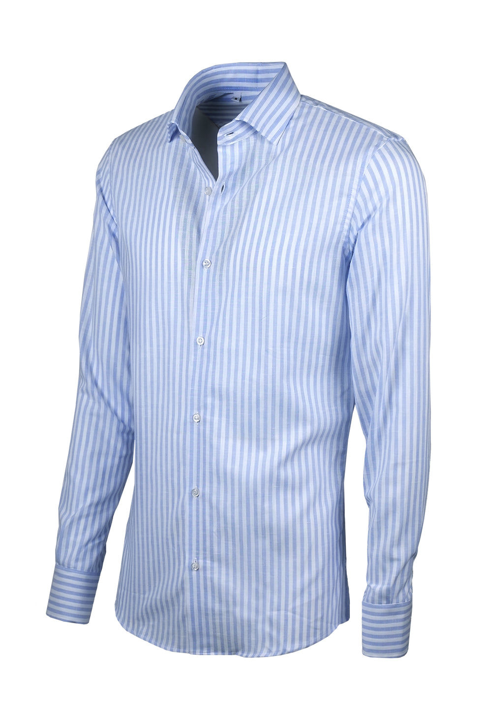 Camicia Uomo manica lunga misto lino slim fit - AZZURRO