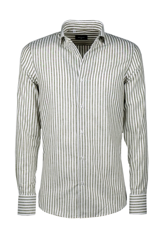 Camicia Uomo manica lunga misto lino slim fit - VERDE