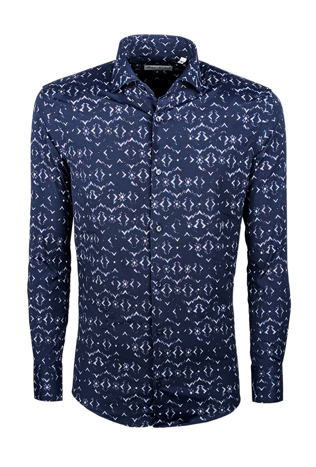 Camicia Uomo Manica lunga in cotone slim fit Fantasia - BLU