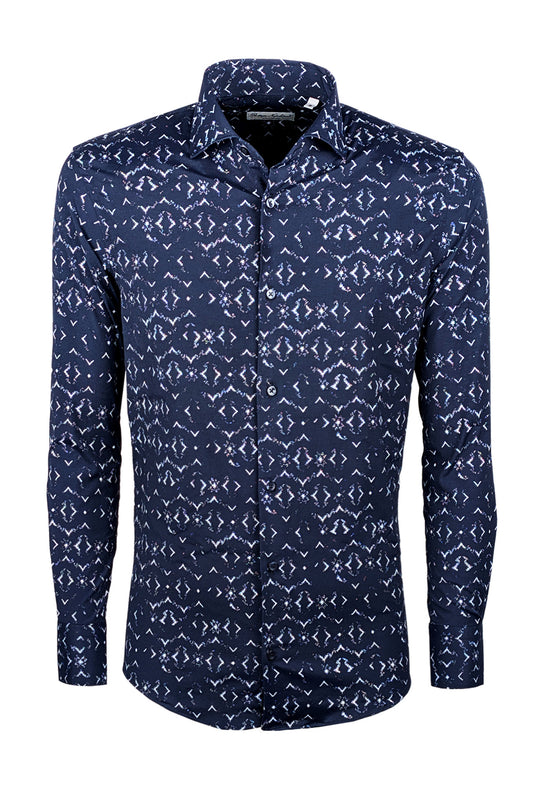 Camicia Uomo Manica lunga in cotone slim fit Fantasia - BLU