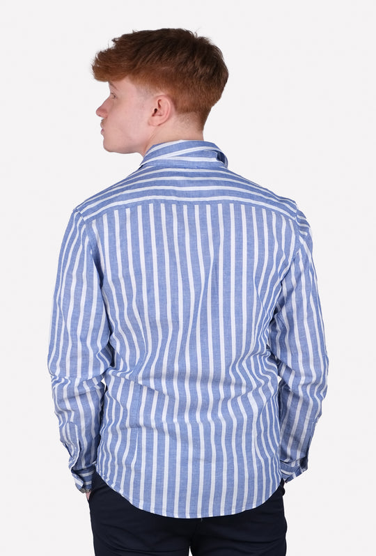 Camicia Uomo Manica lunga di Lino Collo francese Camicie Dresserd - BLU