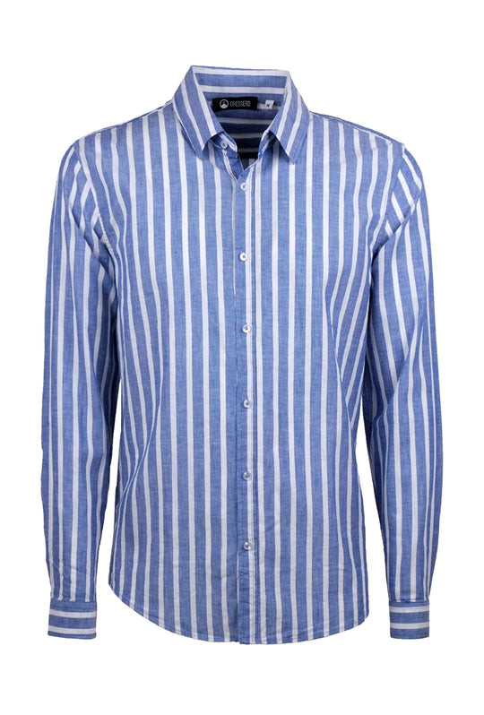 Camicia Uomo Manica lunga di Lino Collo francese Camicie Dresserd - BLU