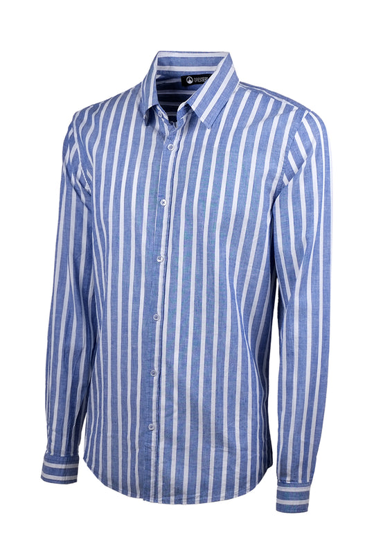 Camicia Uomo Manica lunga di Lino Collo francese Camicie Dresserd - BLU