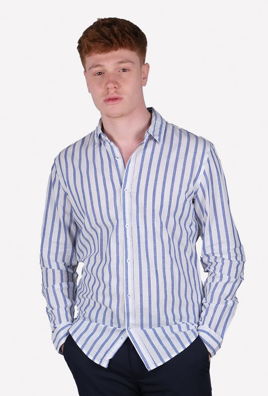 Camicia Uomo Manica lunga di Lino Collo francese Camicie Dresserd - AZZURRO