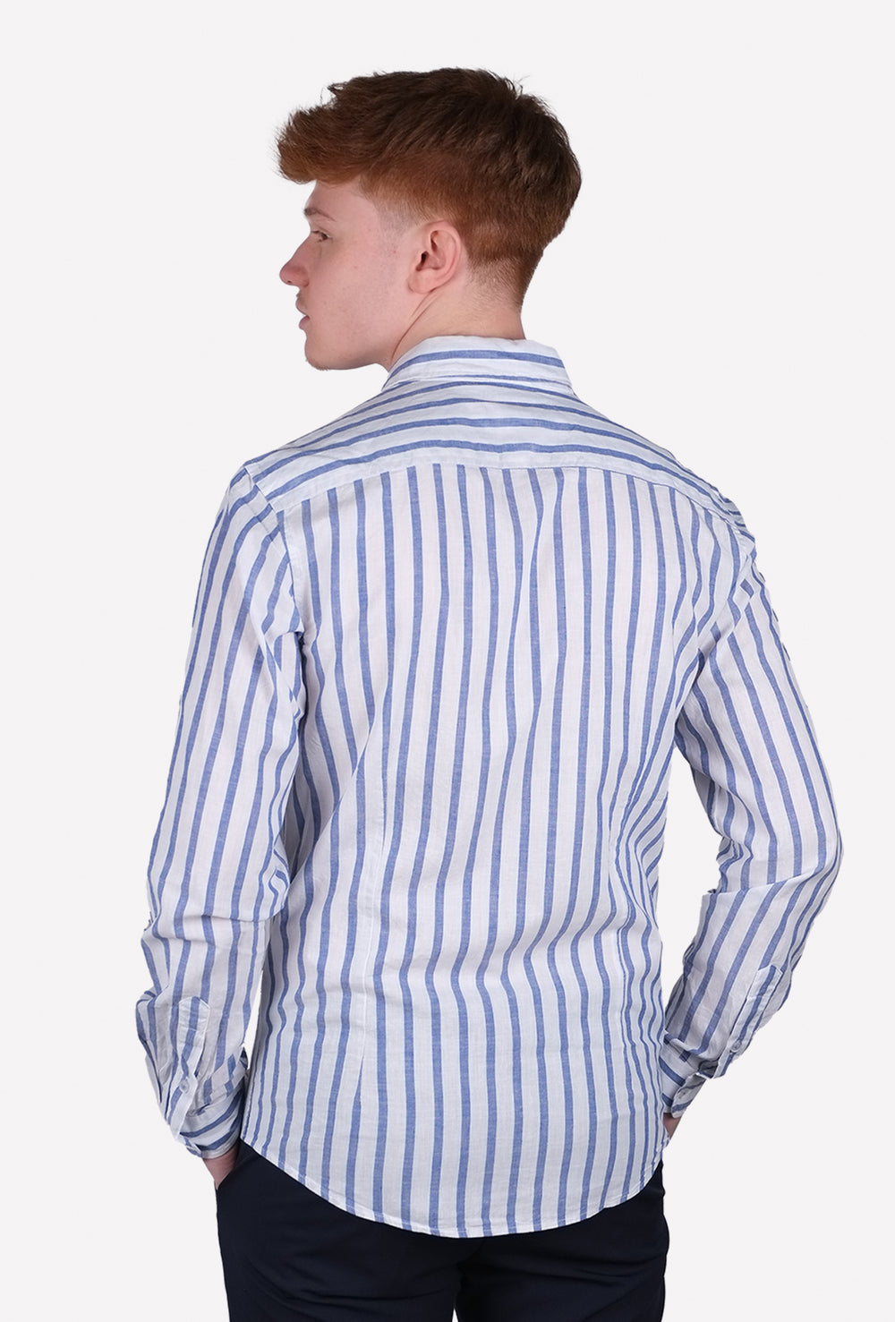 Camicia Uomo Manica lunga di Lino Collo francese Camicie Dresserd - AZZURRO