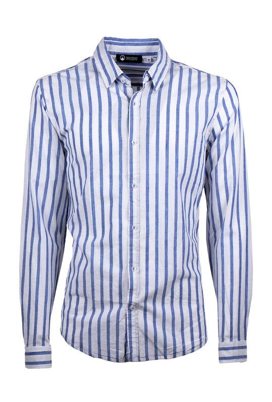 Camicia Uomo Manica lunga di Lino Collo francese Camicie Dresserd - AZZURRO