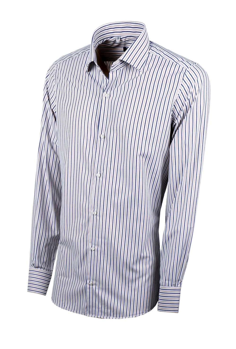 Camicia uomo manica lunga 100% Cotone rigata marrone collo francese