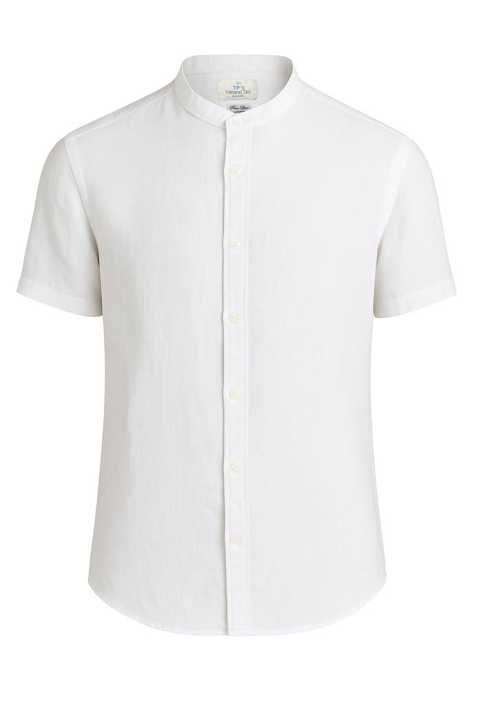 Camicia Uomo Mezza manica Tipo's Puro lino collo coreano BIANCO