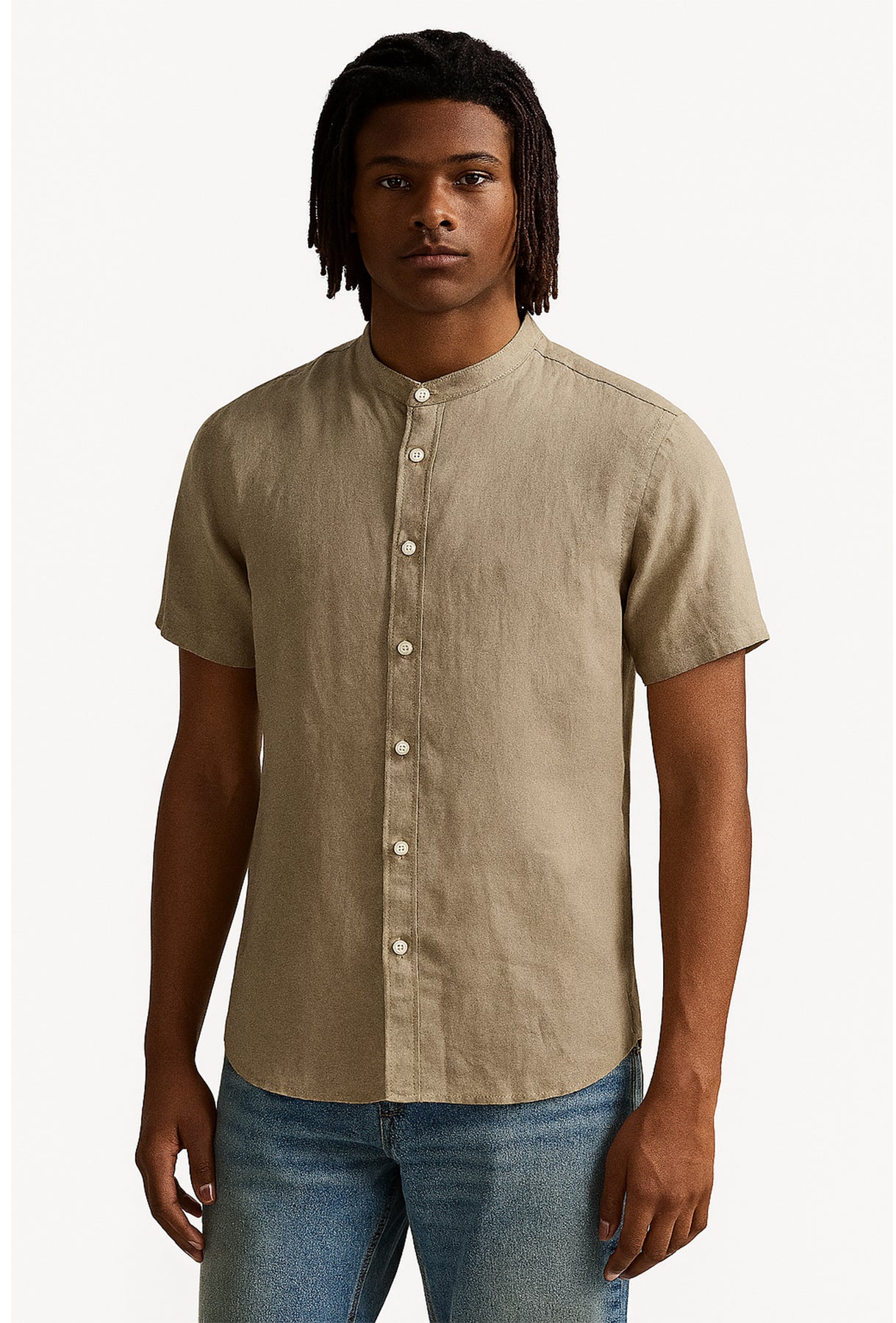 Jeans Camicia Uomo Collo Coreano Lino Camicia Di Lino Uomo Collo