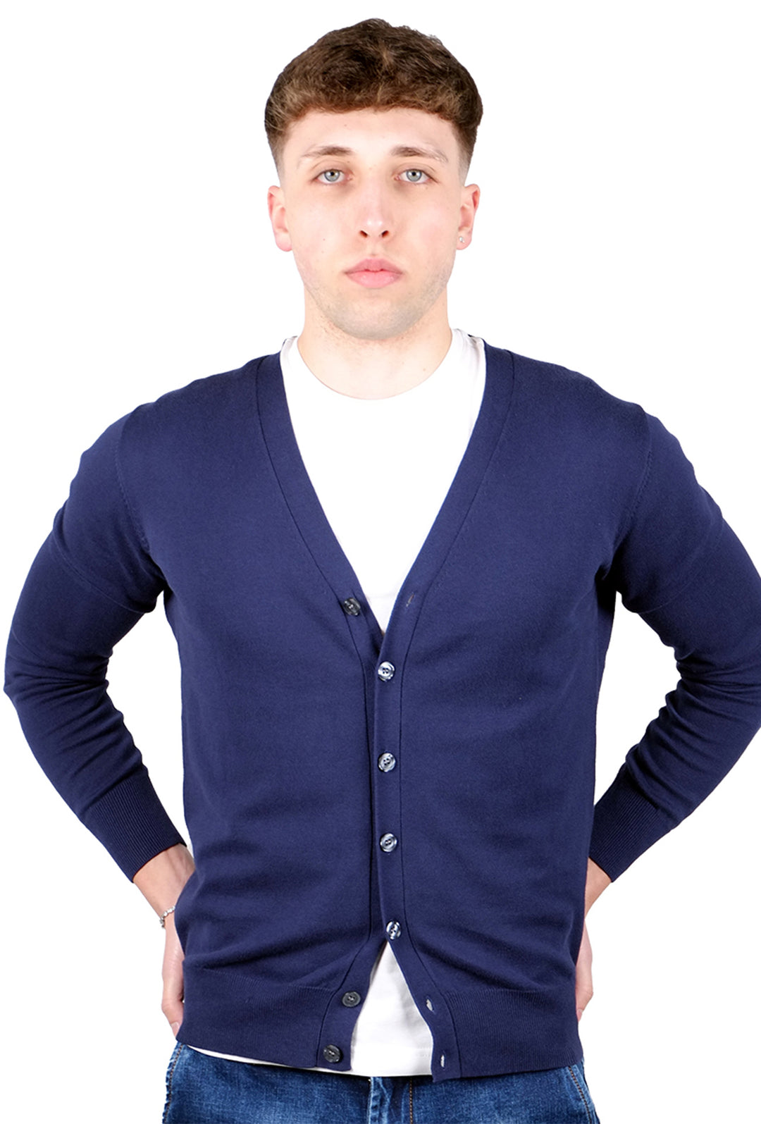 Cardigan Uomo in 100% Cotone Maglia aperta con bottoni Dresserd - BLU