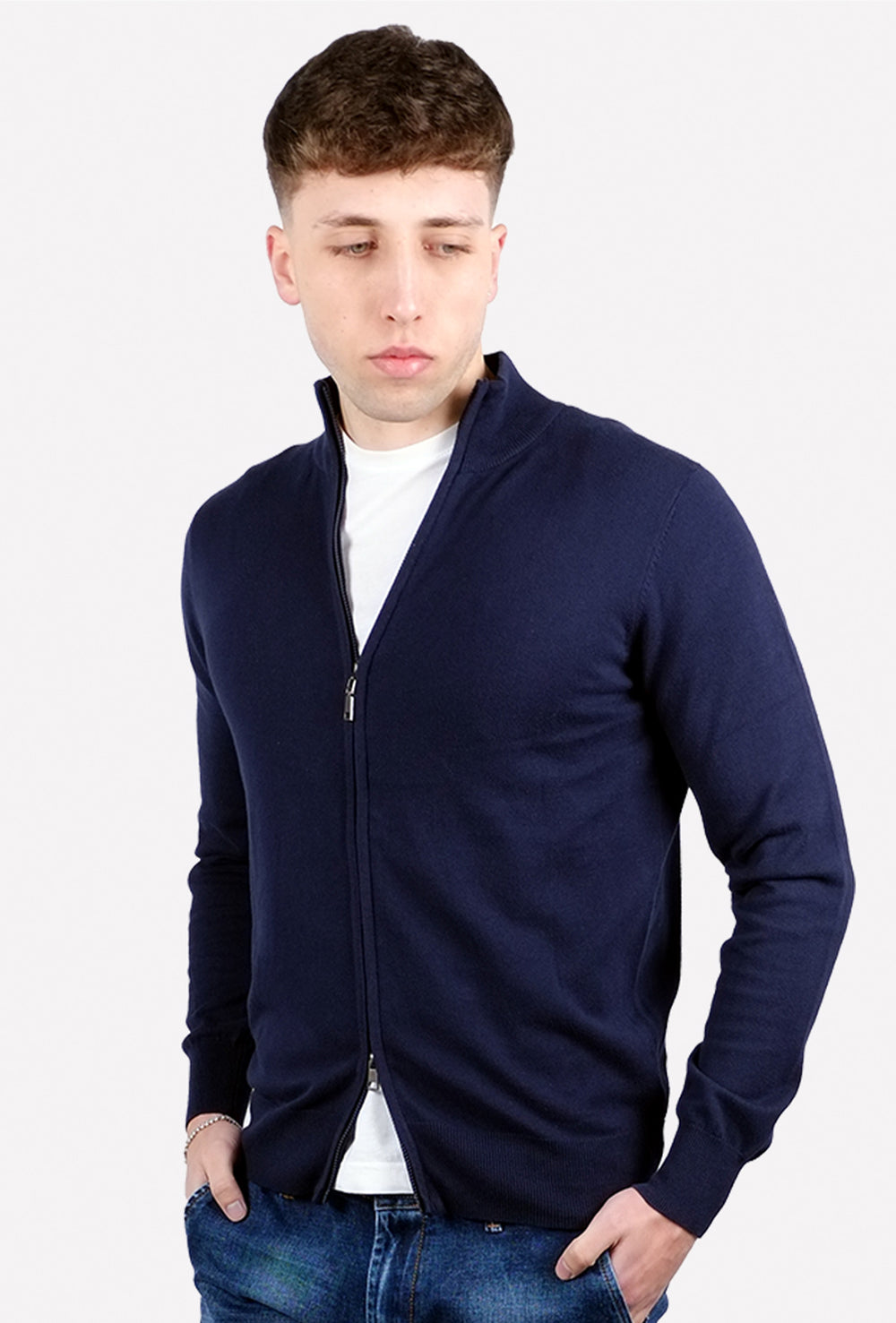 Maglia giacca aperta con zip maglioncino con cerniera in cotone Dresserd - BLU